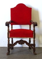 1Q576 antique red upholstered carved desk large chair