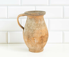 Old ceramic stele with white stripes - jug, pitcher, cudgel, folk art