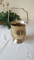 Silver-plated round chiseled copper ice cube holder, ice bucket