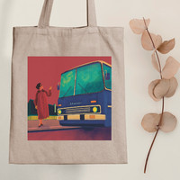 Ikarus at the bus stop - canvas bag - with wolf benjamin graphics