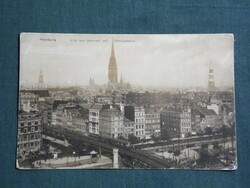 Képeslap, Postcard,Germany,Hamburg Blick vom Baumwall auf Rödingsmarkt,látkép,gyors vasút
