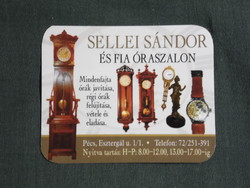 Card calendar, small size, Sándor Sellei watch salon shop, repair, antique wristwatch, standing clock Pécs, 2009, (6)