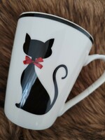 English porcelain cup - black cat with lady / les matinales