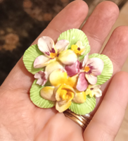 Beautiful porcelain brooch with violet and other floral patterns