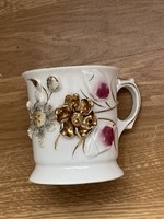 Antique, very beautiful souvenir porcelain mug from Féliszfürdö, with bulging flowers.