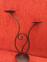 Wrought iron two-prong candle holder, table candle holder
