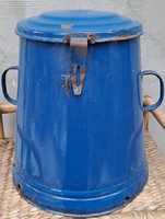 Old enameled fat can in blue color