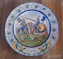 Antique Austrian gmunden ceramic wall bowl with knights