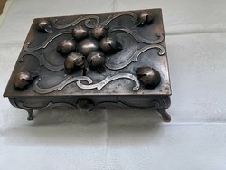 Unique antique large metal jewelry box key works,