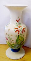Antique glasswork rarity. A beautiful milk glass vase with floral patterns from the 19th century. From the end of the century
