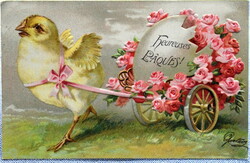 Antique embossed Easter greeting card chick pink egg cordé from 1906