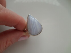 Kék kalcedon csipkeachát ásvány 925 ezüst gyűrű 60-as méret