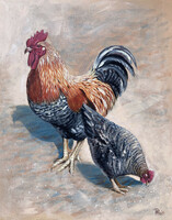 The king of the poultry yard (farm detail) - painting - 30*24 cm