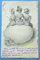 Antik MM Vienne Húsvéti üdvözlő képeslap  hölgyek nyuszi tojás