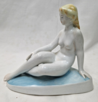 Old Zsolnay shield seal hand-painted female nude figurine in perfect condition 14 cm.