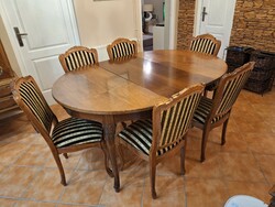 Antique Viennese baroque dining table with 6 chairs