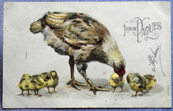 Antique embossed Easter greeting card hen chicks