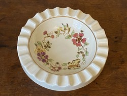 Painted Zsolnay porcelain floral ornament round ashtray