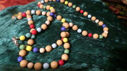 88 Cm, double winding, very retro and colorful necklace, made of glass or porcelain beads.