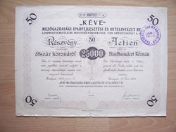 Részvény - "Kéve" Mezőgazdasági Iparfejlesztési és Hitelintézet Rt 1939