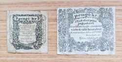 Freedom fight mosquito 5 + 10 pengő krajcár banknotes 1849