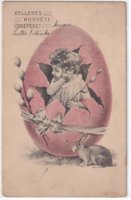 H:124 Antik Húsvéti Üdvözlő képeslap 1908 hosszúcímzéses