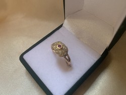 Antique 14 kr. Ring with diamonds and ruby