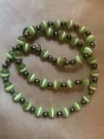 Green necklace with silver fittings