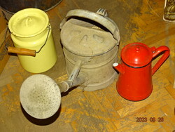 Old enamel jug tin watering can rustic folk garden nostalgia decoration 3 pcs.