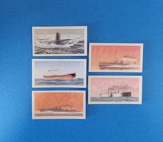 Warships, rare pieces, English collectible tea cards from the 1970s