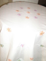 Beautiful huge hand-crocheted bedspread with inset and edge flower embroidery