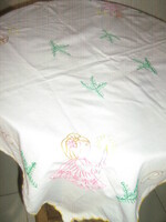 Beautiful angelic hand embroidered tablecloth with slinged edges
