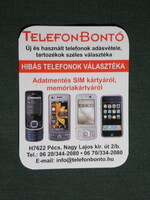 Kártyanaptár, kis méret,Telefon bontó mobiltelefon üzlet, Pécs, 2010,  (6)