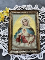 Régi szent kép, Szűz Mária kép patinás fém keretben