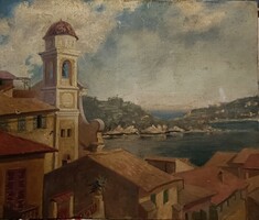 HUF 1 auction! Oil painting around 1900! Villefranche sur mer! Painted by Mrs. Hofhauser.
