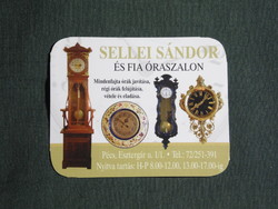 Card calendar, small size, Sándor Sellei watch salon shop, repair, antique wristwatch, standing clock Pécs, 2010, (6)