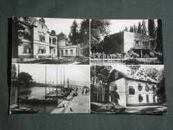 Postcard, Balaton castle, mosaic details, resorts, pier, port