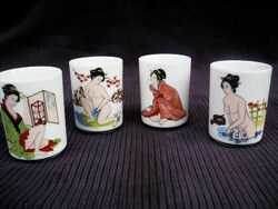 4 oriental erotic geisha pattern sake glasses