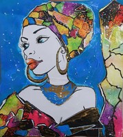 " Színes Afrika sorozat - Kék szeműs   "   - kollázs/ marker /akril  / papír  festmény