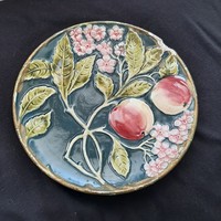 19th century majolica plate with peach and flowers