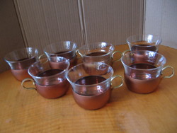 Retro Jena glass tea, coffee and mulled wine set with carafe, 7 glasses in a copper holder
