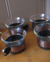 4 retro Jena tea, coffee and mulled wine glasses with round copper and plastic handles