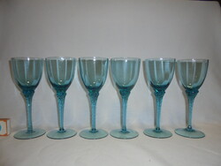 Hat darab kék, csavart szárú üveg talpas pohár - együtt