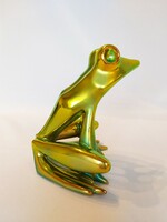 Zsolnay gold-green eosin art-deco frog. Flawless!