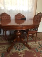 Italian inlaid oval, folding table with 6 chairs