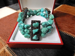 Old Chinese three-row silver bracelet with turquoise stones