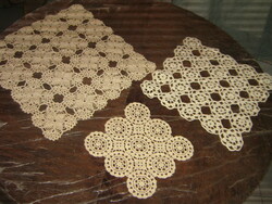 Cute beige crocheted antique lace tablecloth 3 pcs