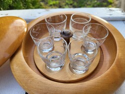 Set of polished drinks glasses in a wooden box