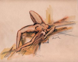 Herman lipót - reclining female nude 21 x 26 cm ink, paper
