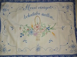 Inscribed folk embroidered wall protector, field flowers..